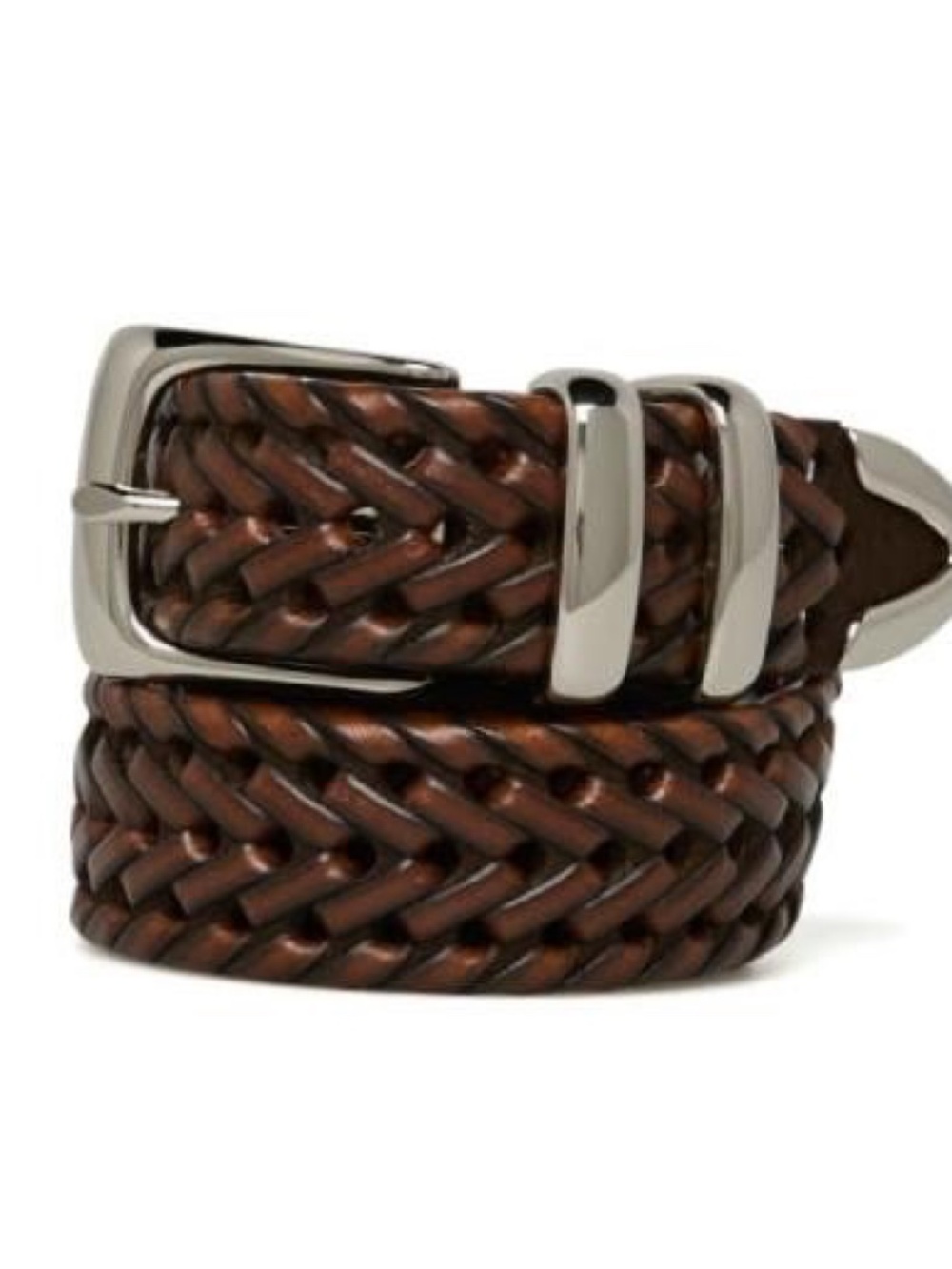 Perry Ellis Men's Portfolio Braided Leather Belt, Brown, 40